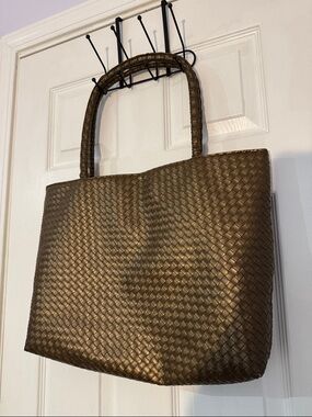 Vintage Woven Metallic Brown Tote Bag